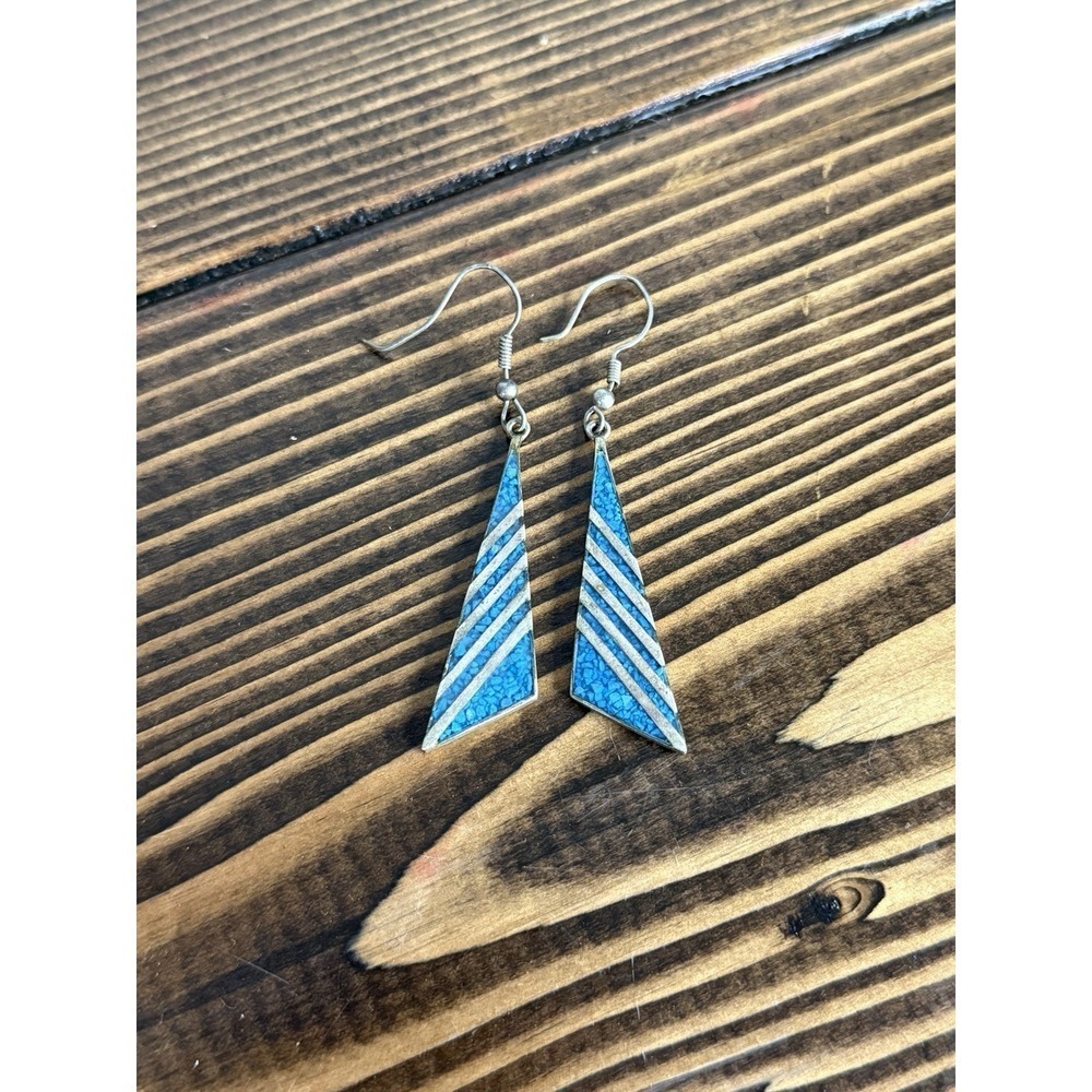 Vintage Crushed Turquoise Earrings Estate Jewelry Pre-owned Mexico Alpaca